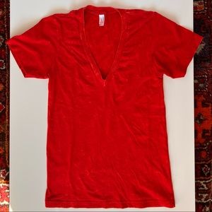 American Apparel Acid Wash Red Deep-V T-shirt (unisex)